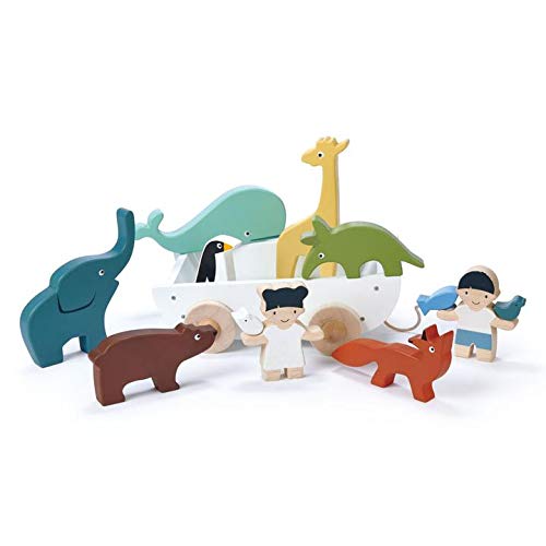 Tender Leaf Toys - The Friend Ship - 12 Pieces Pull Toy Ship Set with Stackable Animals and Friend Figures - Early Learning, Creative and Imagination Play for Children 3+