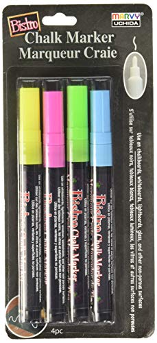 Uchida, 482-4A, 4 Piece,Bistro Fine Line Chalk Marker Set, Fluorescent Colors