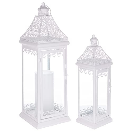 Melrose Decorative Candle Lantern, Set of 2, 18.5" H, 24.5" H, Metal, Table or Hanging Holiday Decoration