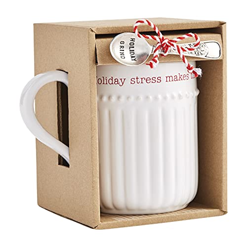 Mud Pie Holiday Stress, Christmas Circa Set, Mug 16 oz, Spoon 3 1/2"