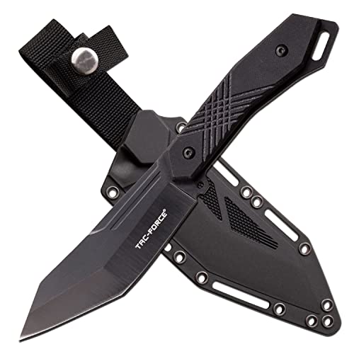 Master Cutlery TAC Force - Fixed Blade Knife - Black Stainless Steel Tanto Blade, Full Tang, Black G10 Handle, Includes Injection Molded Nylon Sheath - Tactical, EDC - TF-FIX019BK