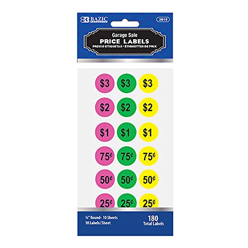 BAZIC Price Label for Garage, Pre Printed Doller Price Tag, Self Adhesive Labels Stickers for Pricing Retail Store (180/Pack), 1-Pack