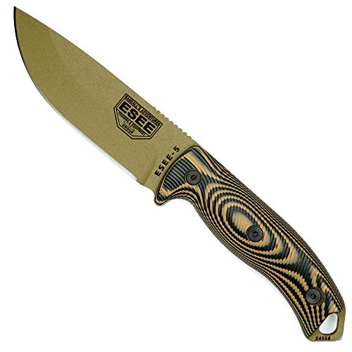Blue Ridge Knives ESEE-5 1095 Carbon Steel, Black Kydex Sheath (Dark Earth Blade, Coyote/Black G10 3D Handle)