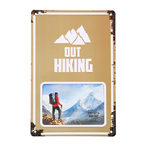 Pavilion - Out Hiking Tin Photo Frame (Holds 6 x 4 Photo), Vintage Style License Plate Frame, Tabletop Picture Rustic Frame, Unique Gifts Hikers, 1 Count (Pack of 1), 8‚Äù x 11.75‚Äù, Cream