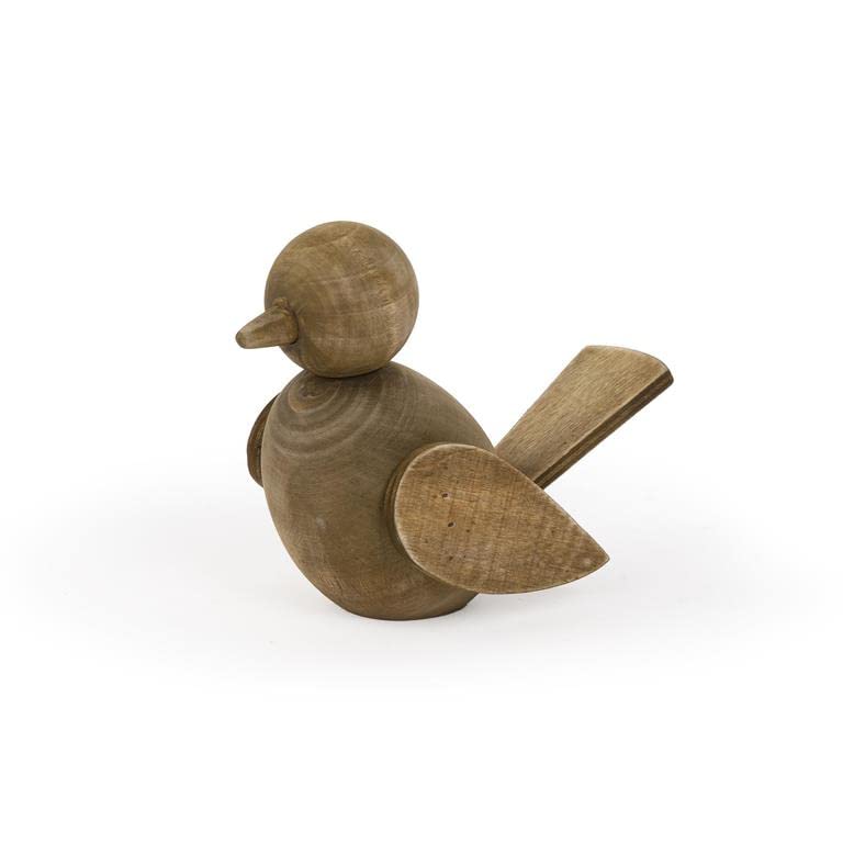 Blossom Bucket Decorative Tabletop or Shelf Wooden Bird Figurine, 5.25-inch Length