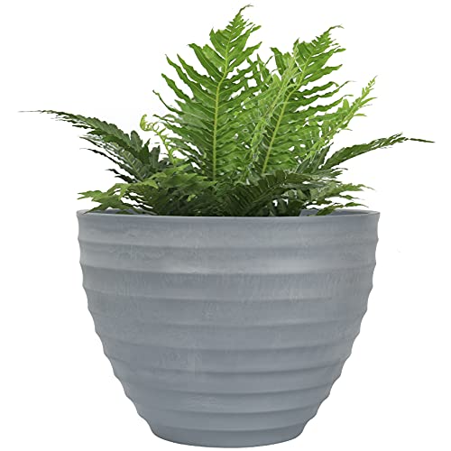 La Jol√≠e Muse Flower Pot Outdoor Indoor Planter - 10.2 Inch Fluted Plant Pot Garden Planter, Light Gray