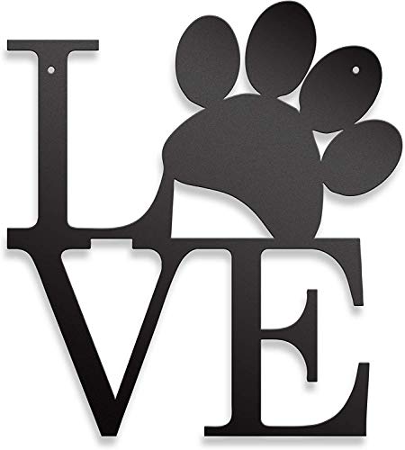 Steel Roots Decor Dog Paw Love Wall Decor Dog Lover Home Decor ‚àö√™ Dog Mom Gifts - Dog Decor Metal Wall Art - Living Room, Bedroom or Nursery Decor - Indoor and Outdoor - Laser Cut 12 Inch (Black)