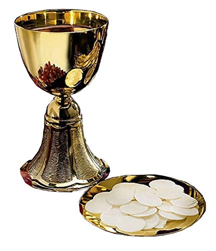 Christian Brands Gold Plate Brass Chalice with Paten, 12 Ounce