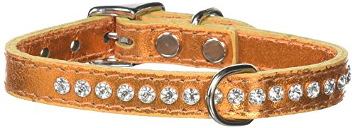 OmniPet Signature Leather Crystal and Leather Dog Collar, 12", Metallic Apricot