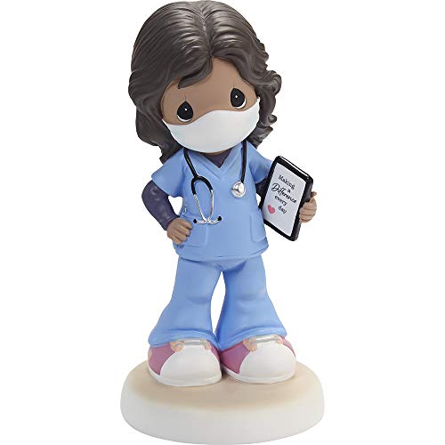 Precious Moments Hero Mask Figurine, Girl Healthcare Worker, Brunette/Medium Skin