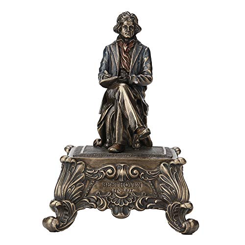 Unicorn Studio Veronese Design 5.5 Inch Ludwig Van Beethoven Symphony Number Five Composer Musician Antique Bronze Finish Sculpture Music Box Figurine