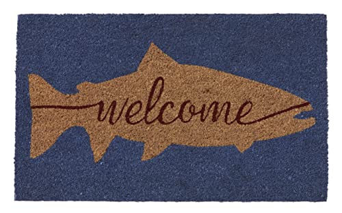 Larry Traverso Trout 100% Coir Doormat, 18 x 30 inches, Naturally Durable, PVC-Backing, Sustainable