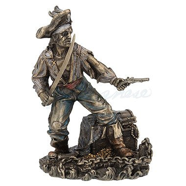 Unicorn Studios WU67673A4 Pirate with Cutlass & Pistol Guarding Treasure Chest Sculpture