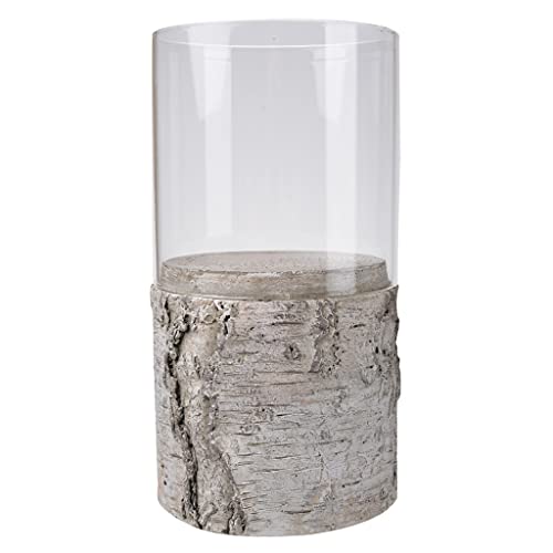 A&B Home D1265 Small 7.5" W Weathered White Cement and Glass Modern Indoor Indica Candle Holder, Clear