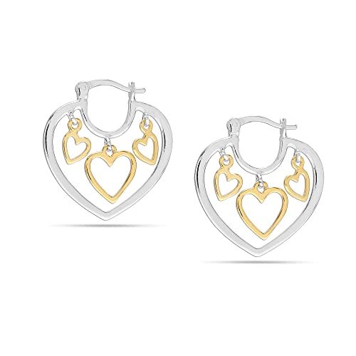 LeCalla 925 Sterling Silver Gold-Plated Two-Tone Heart Hoop Earring for Women Teen