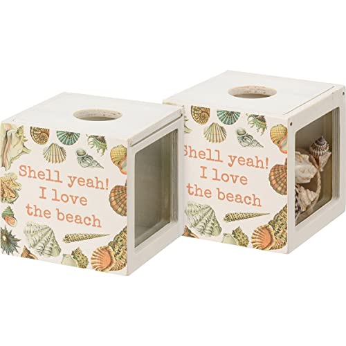 Primitives By Kathy 112310 Shell Yeah! I Love the Beach Shell Holder, 4.25-inch Square
