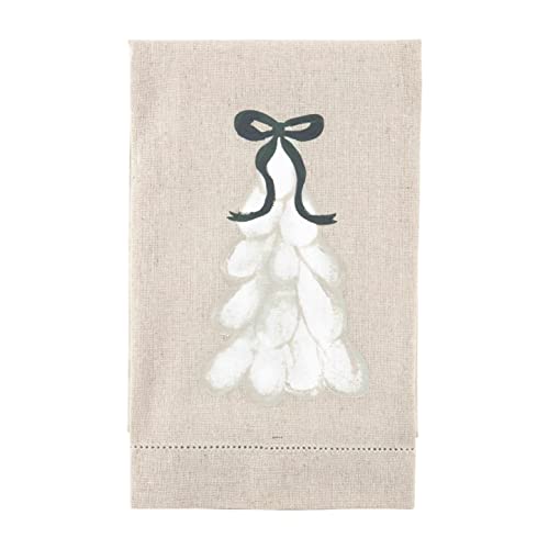 Mud Pie Painted Christmas Tree White Christmas Towel, 21" x 14", Cotton, Rayon, Linen and Polyester