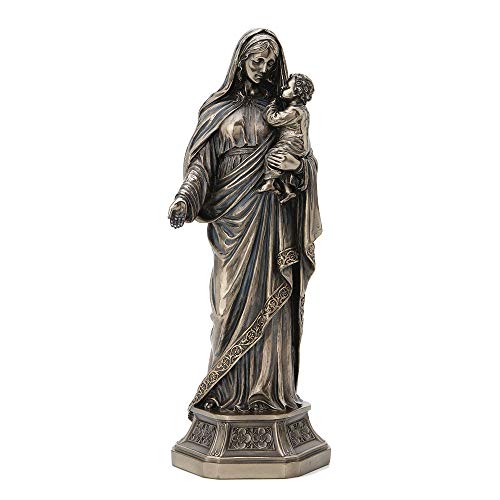 Unicorn Studio Veronese Design 11.5 Inch Holy Mother Mary Holding Infant Jesus Antique Bronze Finish Sculpture Religious Figurine