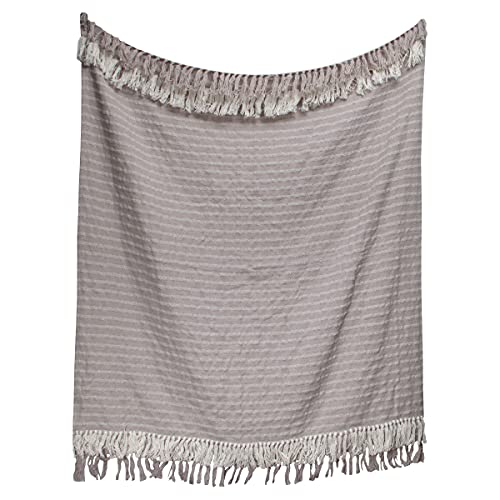 Foreside Home & Garden Woven 50 x 60 Cotton and Polyester Throw Blanket with Hand Tied Fringe, Light Gray