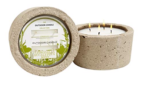 HillHouse Naturals MCE Eucalyptus Mint Outdoor Fragrance Candle in Hypertufa Pot, 32 Ounce