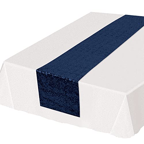 Beistle Sparkly Sequin Table Runner for Birthday Wedding Reception, Baby Shower, Party Event Tableware, 11.25" x 75", Navy Blue