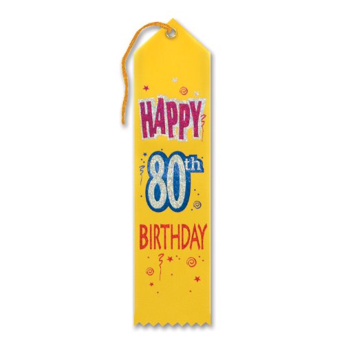 Beistle Yellow 80th Birthday Fabric Award Ribbon - 1pc