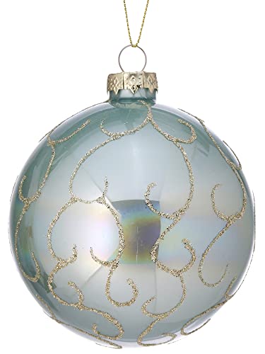 Regency International Divinity Scroll Pearl Ball Hanging Ornament, 4-inch Diameter, Glass, Aqua Gold