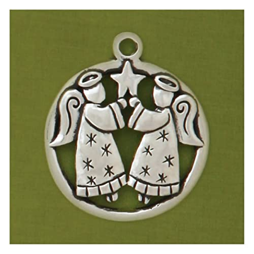 Basic Spirit 2 Angels Jolly Pewter Ornament for Holiday Tree Decoration Religion Home Decorative Collection Encourage Hope Healing Praying Commemorating