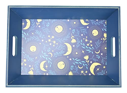 Boston Warehouse Celestial Sun and Moon Serving Tray, 18 Inch, Blue