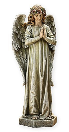 Napco Standing Praying Angel on Pedestal 8 x 20 Inch Resin Decorative Indoor Outdoor Garden Statue