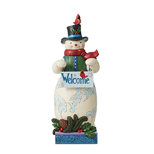 Enesco Jim Shore Heartwood Creek Snowman with Welcome Sign Statue, 21.375 Inch, Multicolor