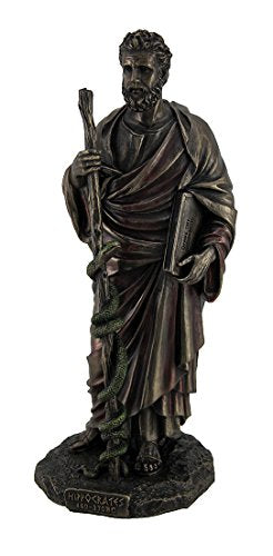 Veronese Design Hippocrates Greek Father of Medicine Holding Book & Staff Bronze Finish Statue