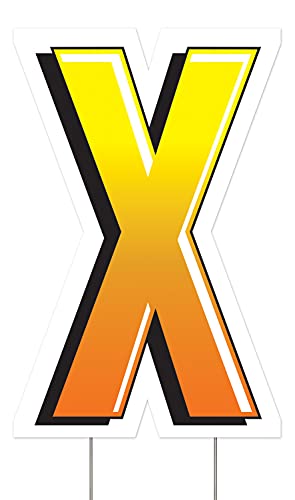 Beistle Plastic Letter X Yard Sign with Metal Stakes-Happy Birthday Party Outdoor Lawn Decoration, 18" x 11.75", Yellow/Orange/White/Black