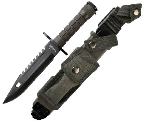 Master Cutlery Survivor HK-56142B Fixed Blade Survival Knife, Black Sawback Blade, Green Handle, 12-Inch Overall