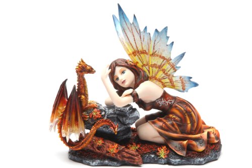Pacific Trading PTC 7.5 Inch Fairy with Red Dragon Statue Mythological Statue Figurine
