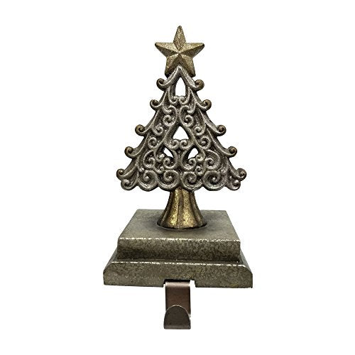 Comfy Hour Winter Holiday Home Collection 8'' Christmas Tree Stocking Hanger, Gold and Silvery, Polyresin