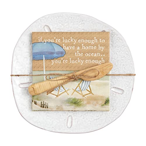 Mud Pie Sand Dollar Cheese, plate 7 3/4" x 8" dia | napkins 5" x 5" | spreader 5 1/2", Multicolor