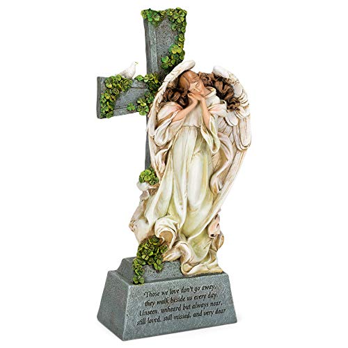 Roman Irish Memorial Angel Cross Garden Statue, 14 Inch Height