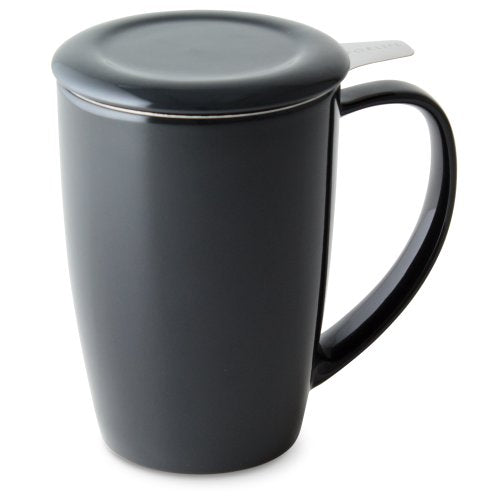 FORLIFE Curve Tall Tea Mug with Infuser and Lid 15 ounces, Black Graphite