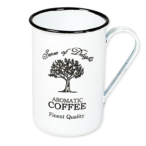 CWI Coffee Cup - Enamelware Aromatic - Primitive Country Rustic Distressed Enamel Black Trim