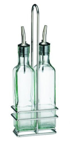 TableCraft Olive Oil Bottle Set With Two 8.5 Oz. Square Bottles/Chrome Rack