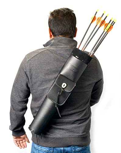 UNIVERSE ARCHERY Back Arrow Quiver | Genuine Leather Arrow Holder | Traditional High-Grade Handmade Quiver for Hunting & Archery Sports | Lightweight & Comfortable | Black, (55 X 12 cm)