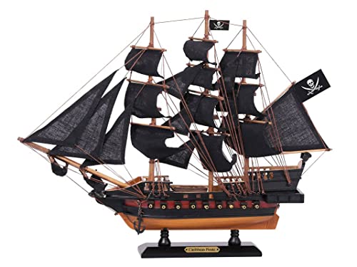 Hampton Iron HANDCRAFTED NAUTICAL D√âCOR Wooden Caribbean Pirate Black Sails Limited Model Pirate Ship 15"