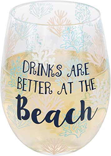Pavilion Gift Company 18 Oz Stemless Wine Glass Drinks Are Better At The Beach, Blue