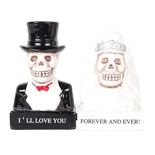 Pacific Trading Giftware Love Never Dies Bride and Groom Day of The Dead Skeleton Couple Magnetic Salt and Pepper Shakers Gift Box Set Ceramic
