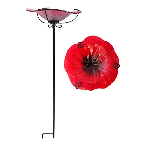 Comfy Hour Bird Meets Garden Bath Collection 28" Chrysanthemum Glass Top Birdbath Birdfeeder Metal Art Garden Stake