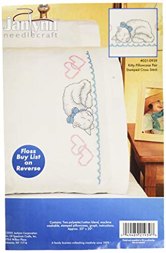 Design Works Crafts Janlynn Kitty Pillowcase Pair Stamped Cross Stitch -20"X30"
