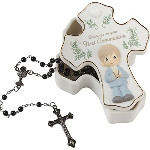 Precious Moments 222408 Blessings On Your First Communion Boy Bisque Porcelain/Plastic Rosary Box with Rosary