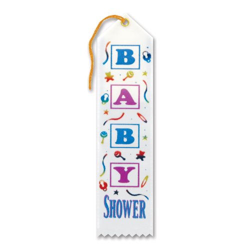 Beistle AR244 Baby Shower Fabric Award Ribbon, White, 2" x 8"