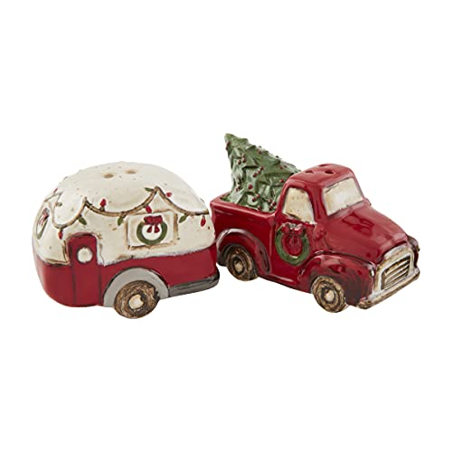 Mud Pie Truck and Camper Salt Shaker Set, truck 2.75" x 3.5" | camper 2.5" x 3", Stoneware